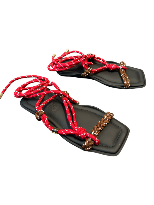 Flowze Shoe Size 36 Black & Red Manmade Material Rope Open Toe Tie Around Shoes Black & Red / 36