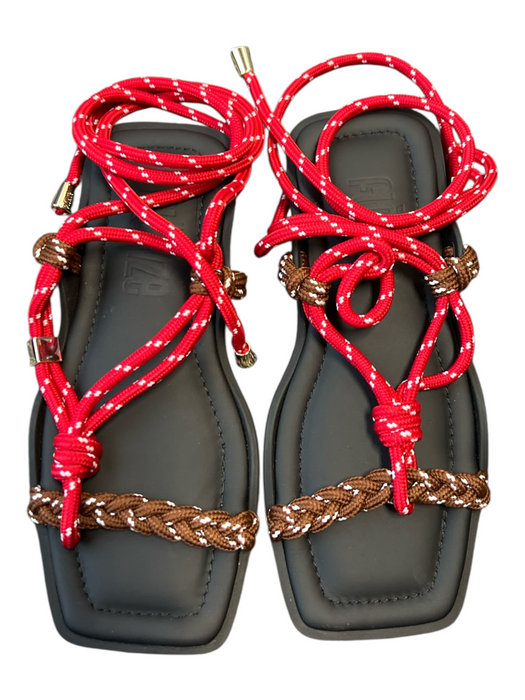 Flowze Shoe Size 36 Black & Red Manmade Material Rope Open Toe Tie Around Shoes Black & Red / 36