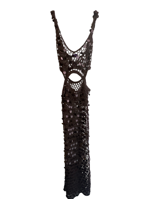 Superdown Size XS Brown Acrylic Knit Sequin Sleeveless Scoop neck Dress Brown / XS