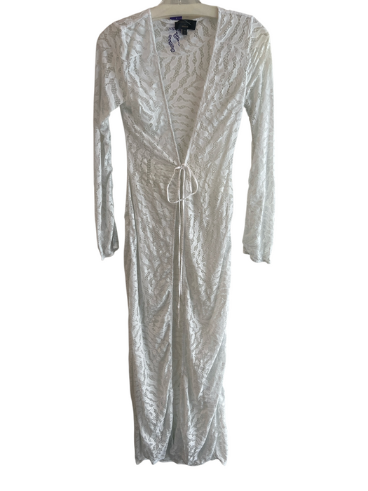 Michael Costello Size XXS White Nylon Long Sleeve Lace Front Tie Long Cardigan White / XXS