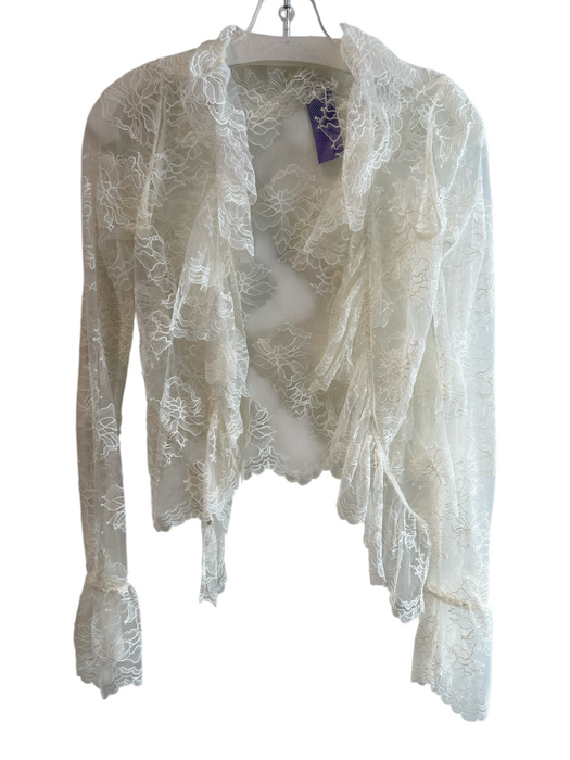 Tularosa Size S White No Fabric Tag Long Sleeve Lace Eye Hooks Ruffled Hem Top White / S