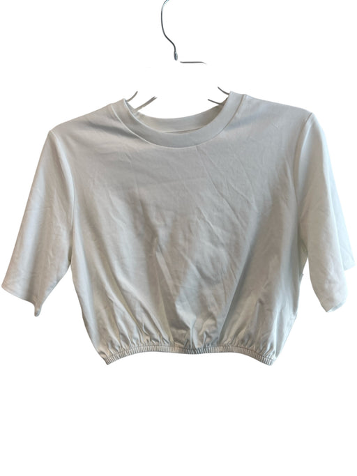 Naked Wardrobe Size XS White Cotton Short Sheer Sleeve solid color Crop Top White / XS