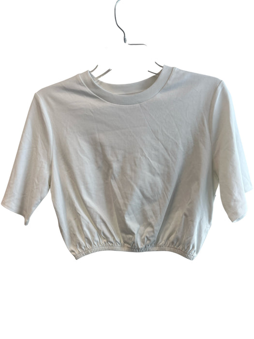 Naked Wardrobe Size XS White Cotton Short Sheer Sleeve solid color Crop Top White / XS