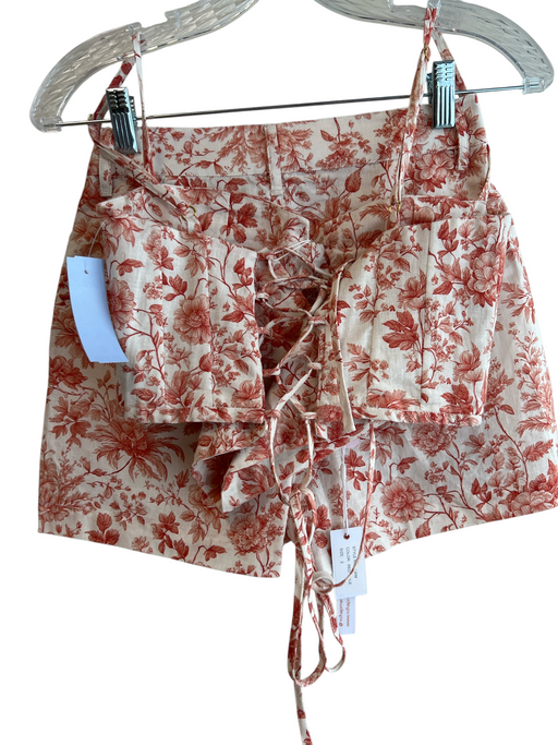 V. Chapman Size Mixed Cream & Red Cotton Spaghetti Strap Lace Up Short Set Cream & Red / Mixed