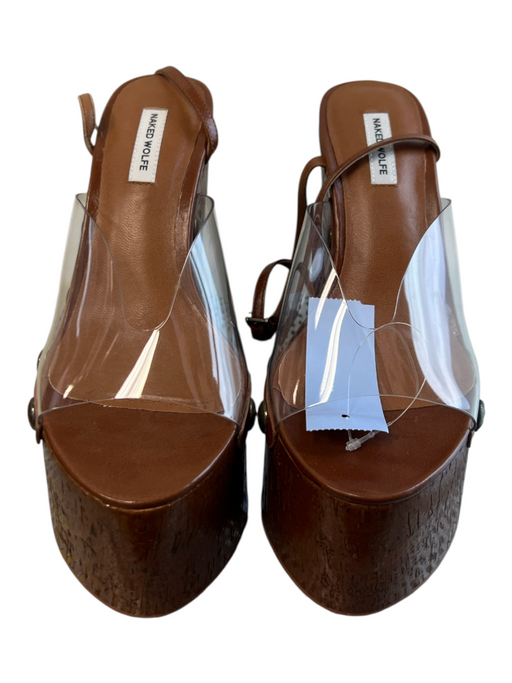 Naked Wolfe Shoe Size 37 Brown Leather & Manmade open toe vinyl accent Shoes Brown / 37