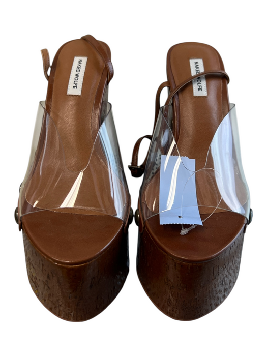Naked Wolfe Shoe Size 37 Brown Leather & Manmade open toe vinyl accent Shoes Brown / 37