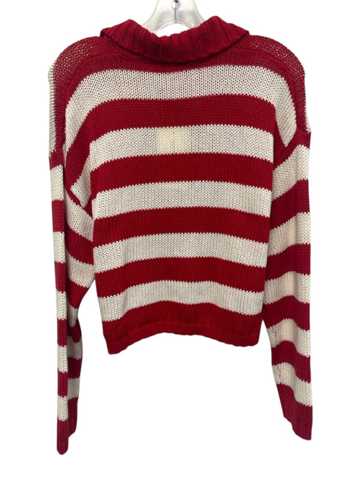 Good American Size XS Red & White Cotton Blend Knit Stripe pocket Henley Sweater Red & White / XS