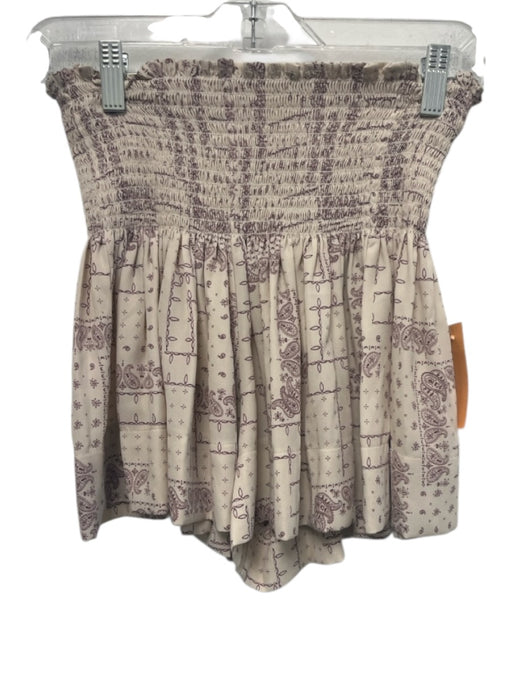 Koch Size XS Beige & Purple Polyester Shirred Waist Bandana Paisley Flowy Shorts Beige & Purple / XS