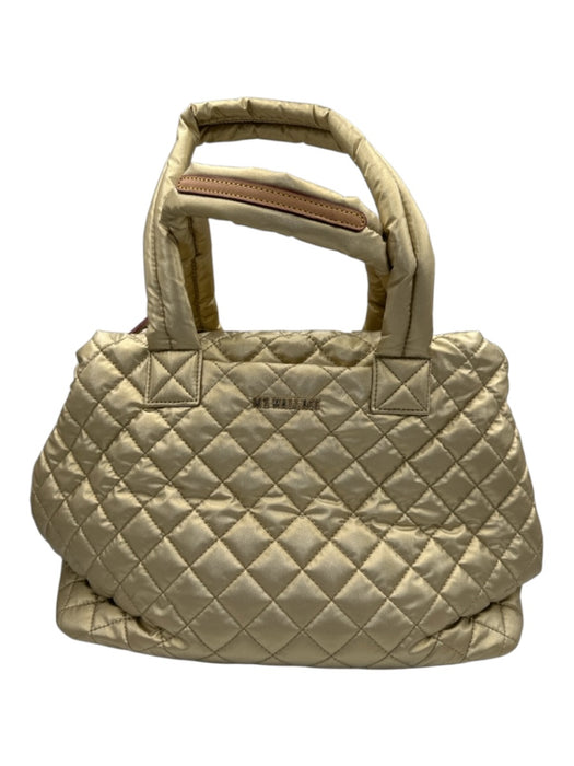 MZ Wallace Gold Nylon Quilted Top Handle Zip Crossbody Strap Bag Gold / M