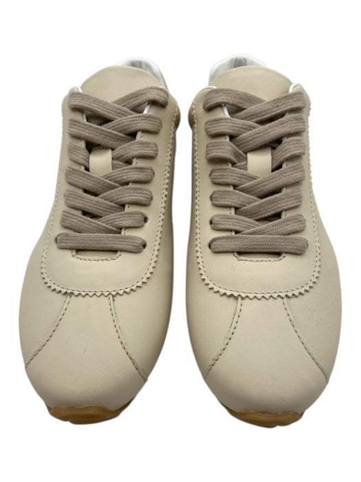 M. Gemi Shoe Size 36.5 Beige & White Leather Low Top lace up Gum Sole Sneakers Beige & White / 36.5