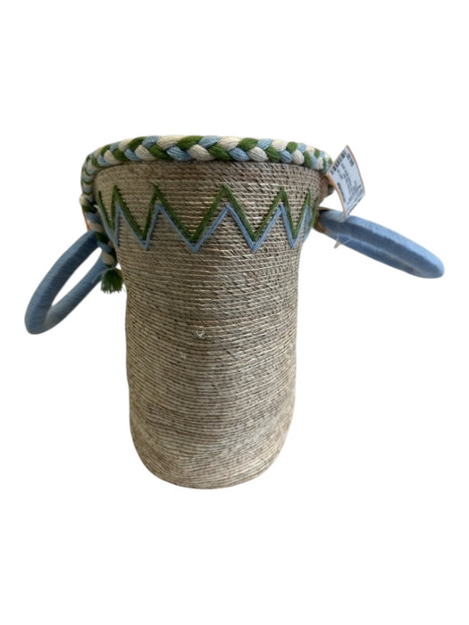 Tipsy Threads Beige, Blue, Green Straw Embroidered Woven circle handles Bag Beige, Blue, Green / M