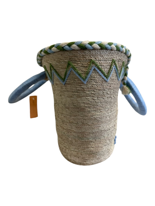 Tipsy Threads Beige, Blue, Green Straw Embroidered Woven circle handles Bag Beige, Blue, Green / M