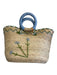 Tipsy Threads Beige, Blue, Green Straw Embroidered Woven circle handles Bag Beige, Blue, Green / M