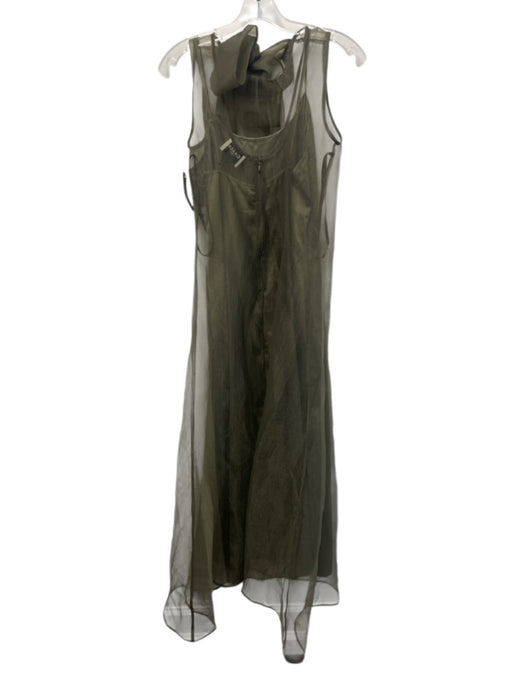 CAARA Size XS Olive Green Polyester Sheer Overlay Slip Inc Neck Tie Dress Olive Green / XS