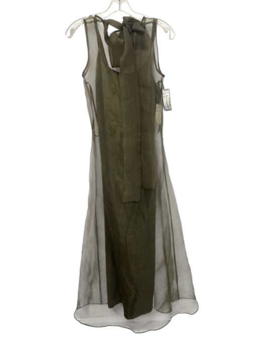 CAARA Size XS Olive Green Polyester Sheer Overlay Slip Inc Neck Tie Dress Olive Green / XS
