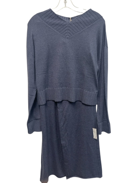 Splendid Size XS Blue Gray Cotton Blend Rib Knit V Neck Long Sleeve Pant Set Blue Gray / XS