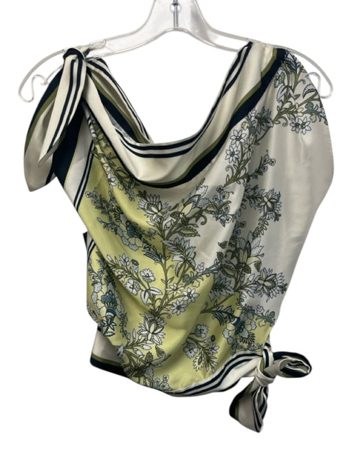 Veronica Beard Size XS White, Navy & Yellow Polyester V Neck Floral Back Tie Top White, Navy & Yellow / XS