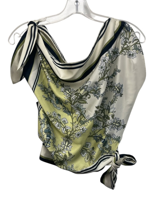Veronica Beard Size XS White, Navy & Yellow Polyester V Neck Floral Back Tie Top White, Navy & Yellow / XS