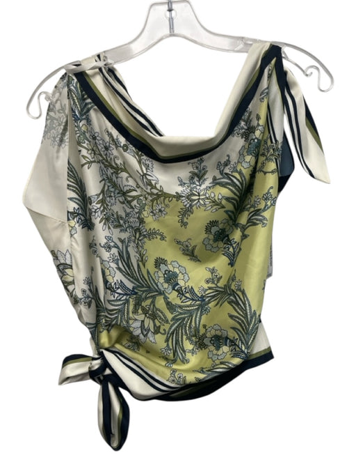 Veronica Beard Size XS White, Navy & Yellow Polyester V Neck Floral Back Tie Top White, Navy & Yellow / XS