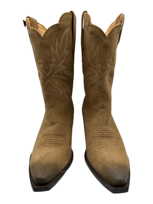 Tecovas Shoe Size 6.5 Tan Suede Pointed Toe Embroidered Cow Boy Boots Tan / 6.5