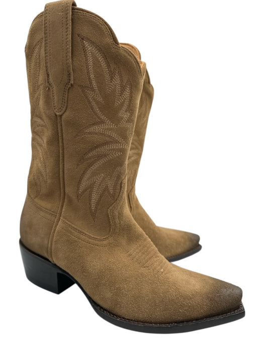 Tecovas Shoe Size 6.5 Tan Suede Pointed Toe Embroidered Cow Boy Boots Tan / 6.5