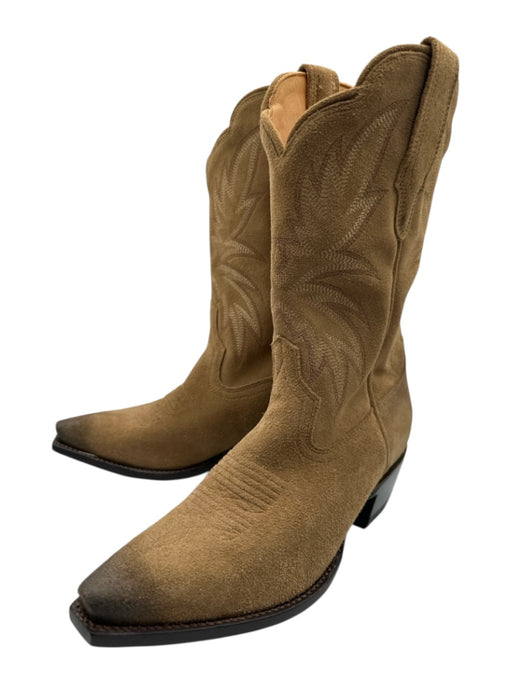 Tecovas Shoe Size 6.5 Tan Suede Pointed Toe Embroidered Cow Boy Boots Tan / 6.5