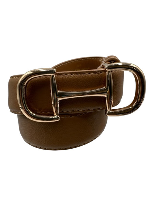 The Noli Shop Tan Brown Vegan Leather Horsebit Detail Gold Tone Buckle Belts Tan Brown / XS/S