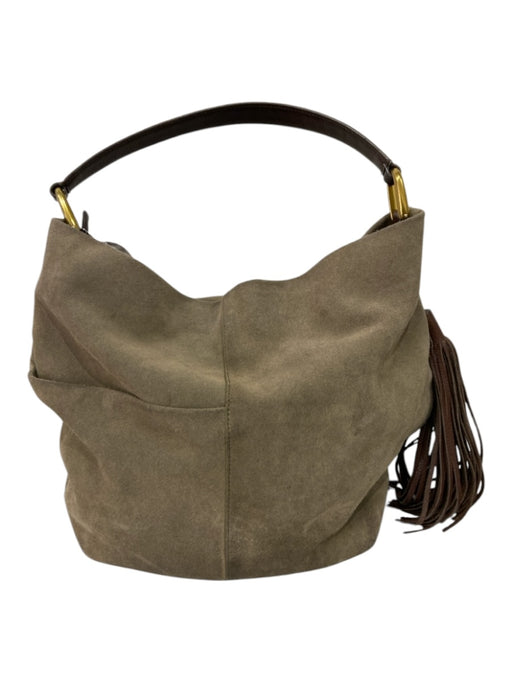 Hobo Taupe Suede Zip Close Shoulder Bag Gold Hardware Bag Taupe / M