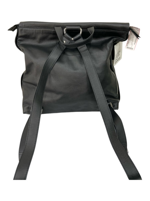 Eileen Fisher Black Leather Flap Backpack silver hardware Bag Black / M