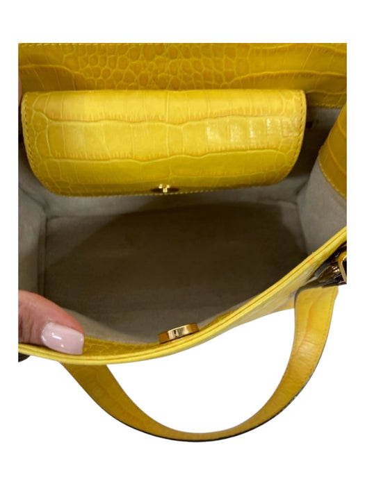 Kate Spade Yellow Embossed Leather 2 Handles Button Close Square Bag Yellow / M