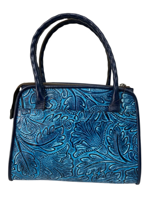 Patricia Nash Blue Leather 2 Handles Zip Close Floral Bag Blue / S