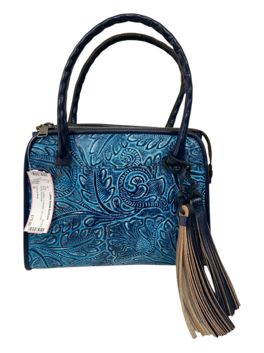 Patricia Nash Blue Leather 2 Handles Zip Close Floral Bag Blue / S