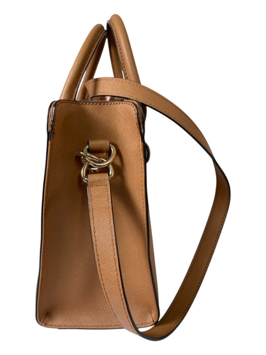 Michael Kors Tan Leather Saffiano Top Handles Detachable Strap Satchel Bag Tan