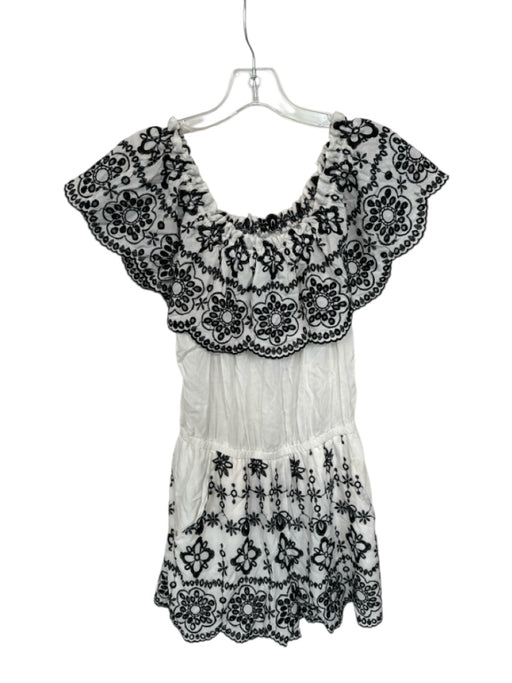 Parker Size S White & Black Rayon Off Shoulder Eyelet Elastic Waist Romper White & Black / S