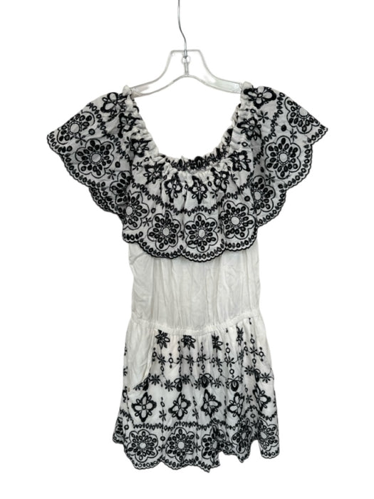 Parker Size S White & Black Rayon Off Shoulder Eyelet Elastic Waist Romper White & Black / S