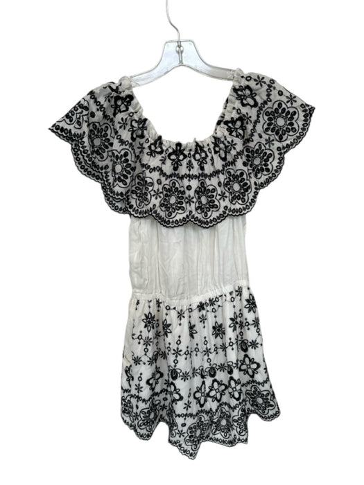 Parker Size S White & Black Rayon Off Shoulder Eyelet Elastic Waist Romper White & Black / S