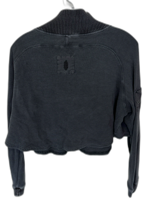 FP Movement Size S Charcoal Cotton Blend Long Sleeve Snap buttons Cropped Top Charcoal / S