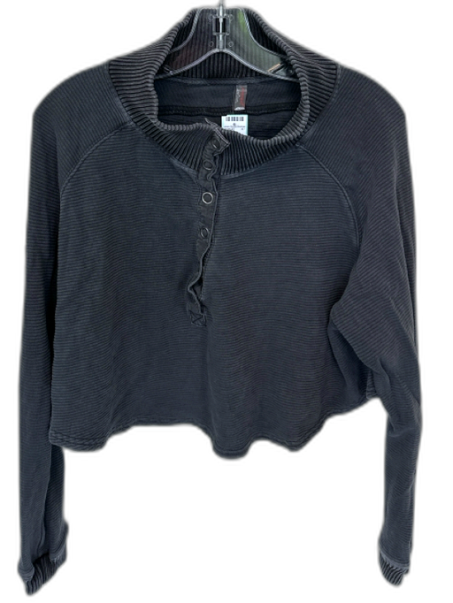 FP Movement Size S Charcoal Cotton Blend Long Sleeve Snap buttons Cropped Top Charcoal / S