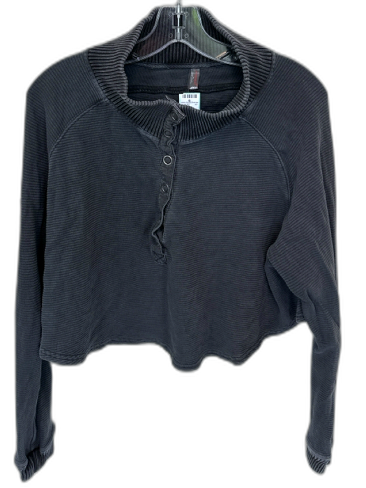 FP Movement Size S Charcoal Cotton Blend Long Sleeve Snap buttons Cropped Top Charcoal / S
