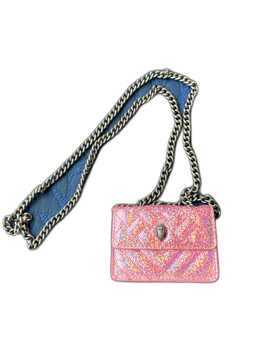Kurt Geiger Pink & Silver Canvas Glitter Chain Strap Crossbody Bag Pink & Silver / XXS