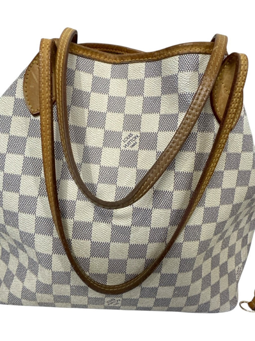 Louis Vuitton Cream, Blue, Brown Coated Canvas Top Handle Checkered Tote Bag Cream, Blue, Brown / MM