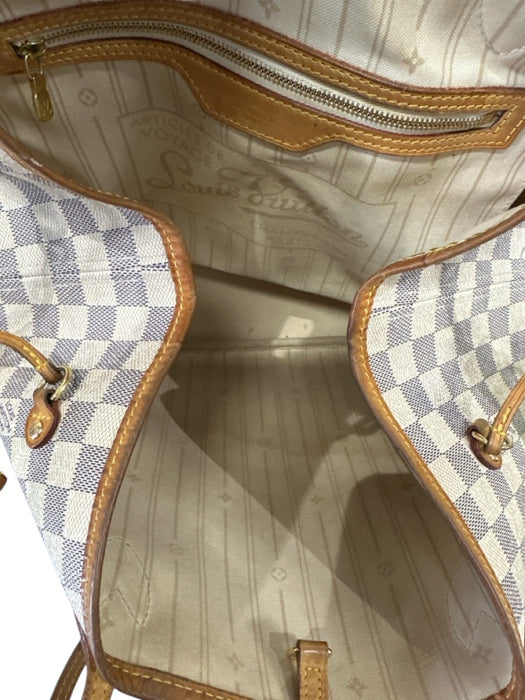 Louis Vuitton Cream, Blue, Brown Coated Canvas Top Handle Checkered Tote Bag Cream, Blue, Brown / MM