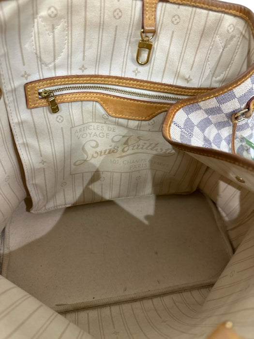 Louis Vuitton Cream, Blue, Brown Coated Canvas Top Handle Checkered Tote Bag Cream, Blue, Brown / MM
