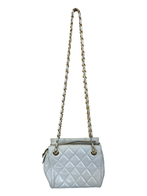 White & Gold Leather Quilted Chain Strap Bag White & Gold / S