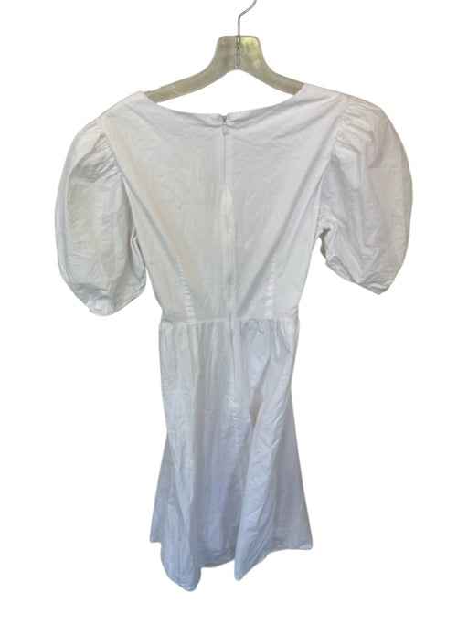 Wayf Size S White Cotton Blend Puff Sleeves Front Tie Cut Out Midi Dress White / S