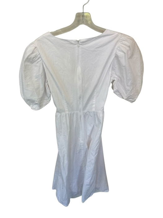 Wayf Size S White Cotton Blend Puff Sleeves Front Tie Cut Out Midi Dress White / S