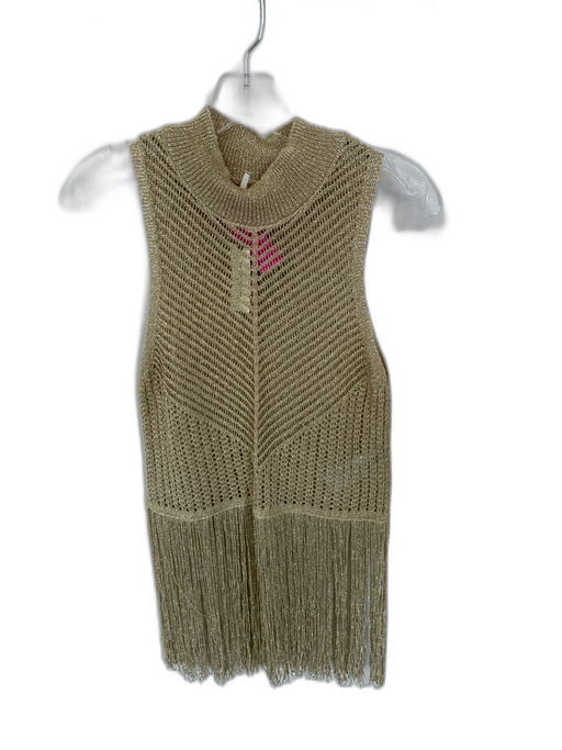 By Anthropologie Size M Gold Polyester Blend Fringe Metallic Knit Tank Top Gold / M