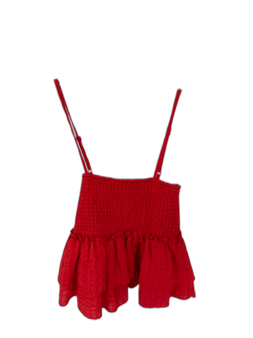 Steve Madden Size S Tomato Rayon Blend Smocked Spaghetti Strap Ruffle Top Tomato / S