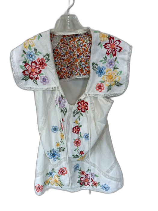 Free People Size S White & Multi Cotton Embroidered Halter Collar Mini Dress White & Multi / S