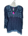 Johnny Was Size S Navy Rayon Embroidered V Neck Long Sleeve Top Navy / S